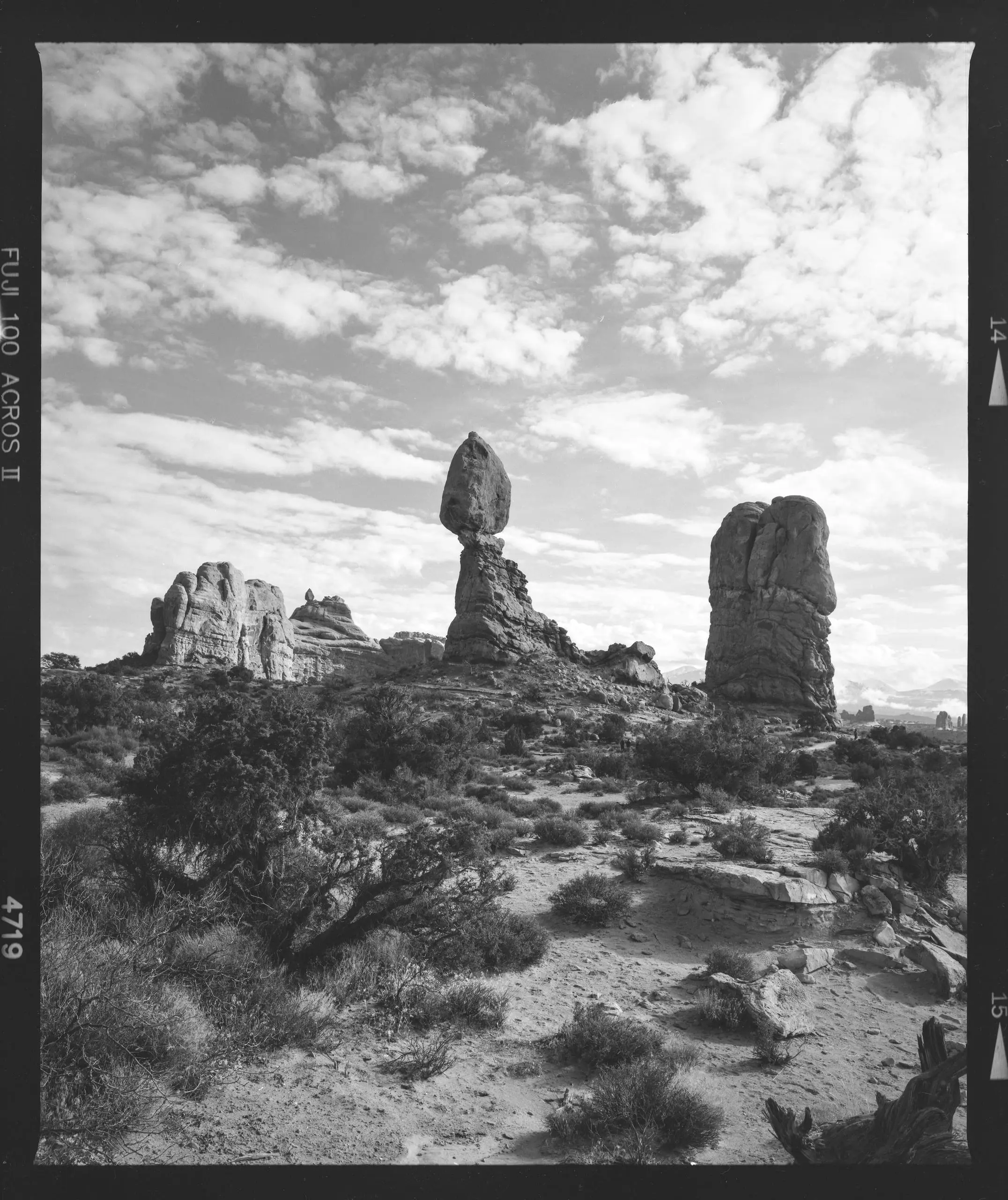 Rock formations on black and white film